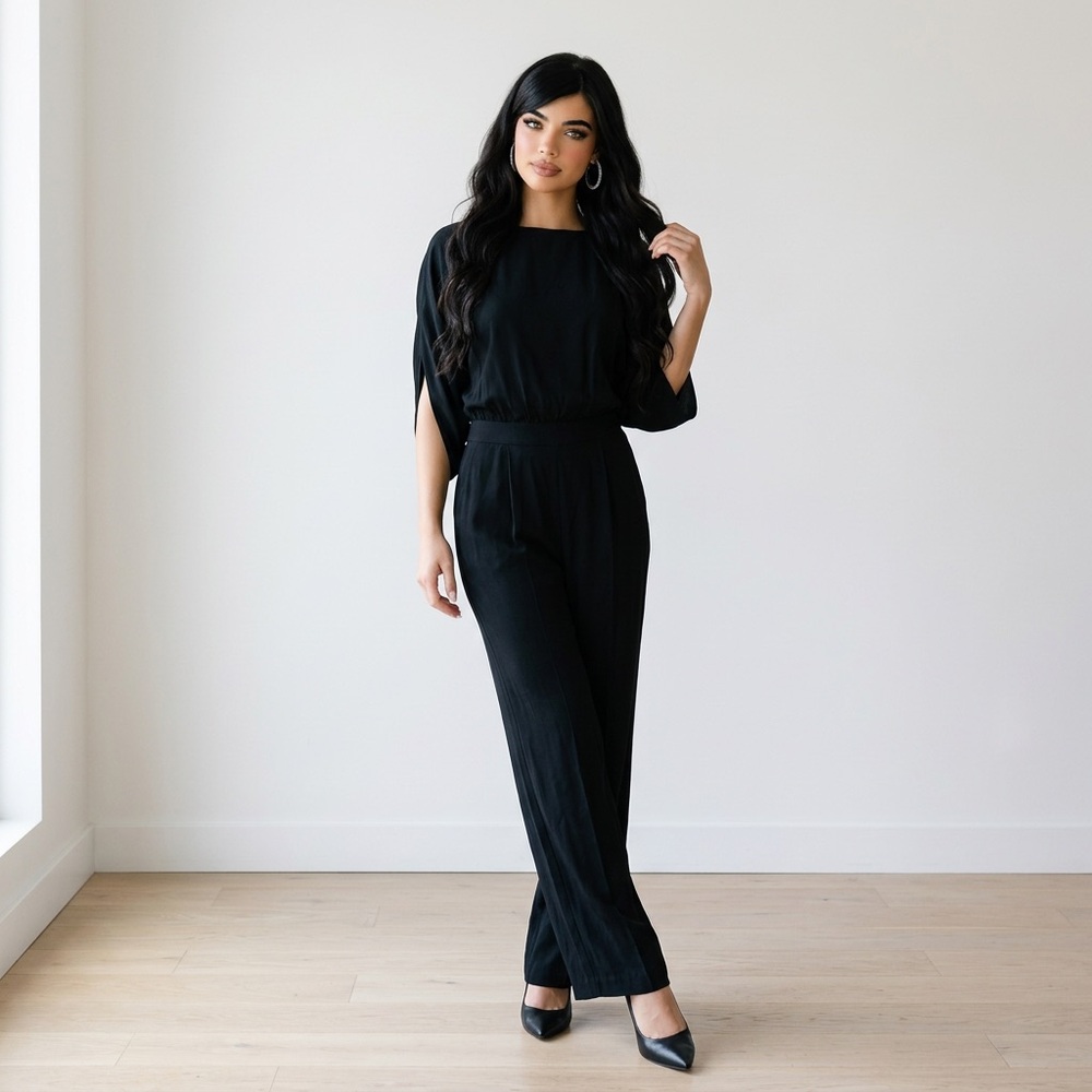Diane Von Furstenberg Classic Baddie Black Lucy Cinched Waist Jumpsuit Chic Sz 8